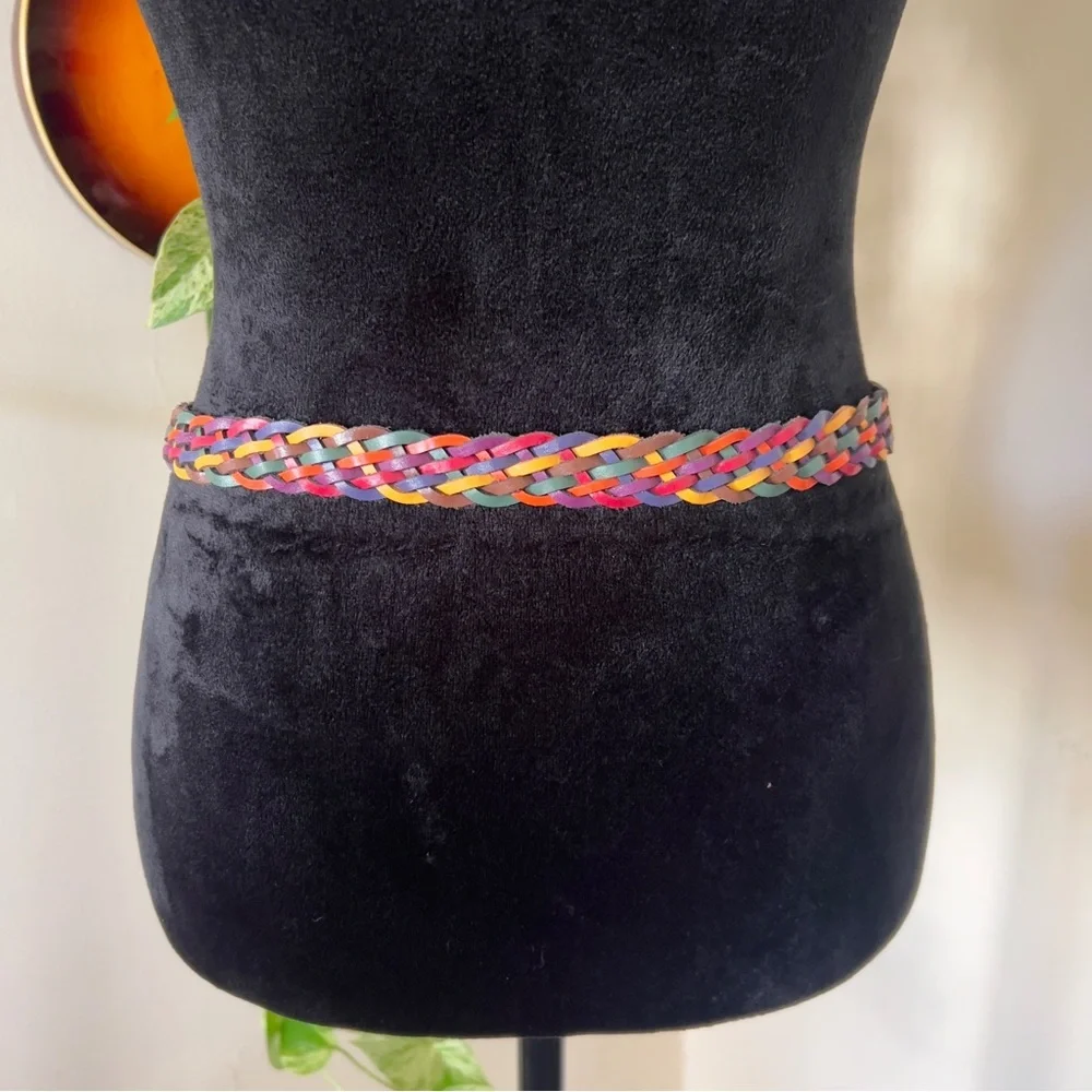 90s Arizona Jeans Rainbow Braided Brass Belt - Women’s Small/Juniors ML
